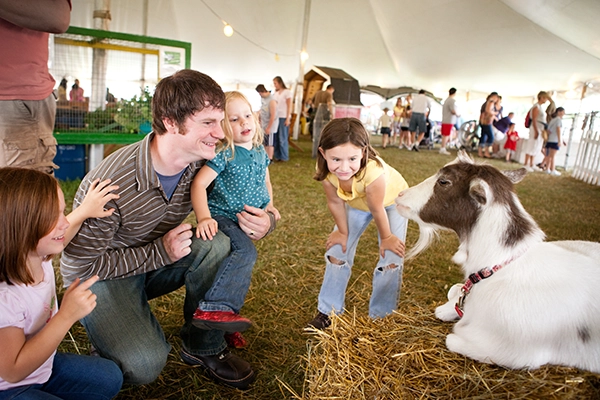 Family petting animals